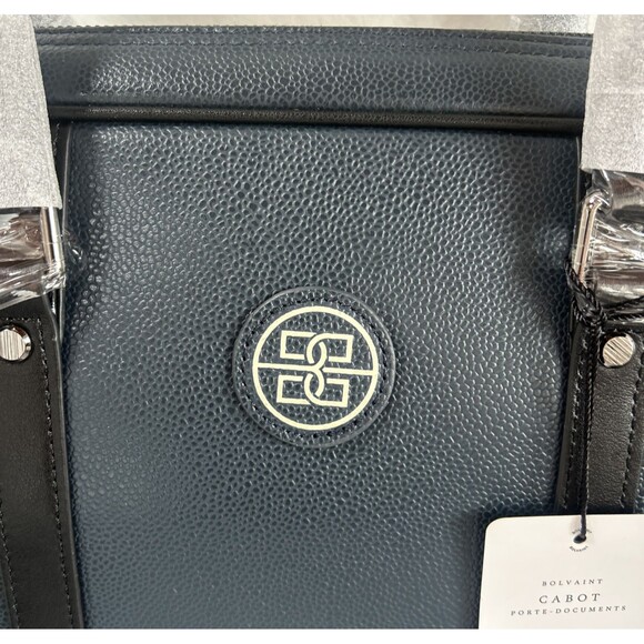 Bolvaint Cabot Luxury Briefcase Navy Leather w/Black Accents Travel Collection - Picture 8 of 11